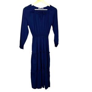 Wms S Navy Blue Tiered Midi Dress Prairie Peasant Boho Cottage Rodner Figueroa
